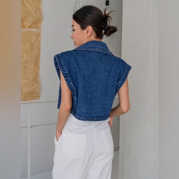 Blue Casual Womens Batwing Sleeve Double Breasted Denim Shirt - Picture 2 of 14